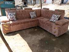 Corner Sofa Brown Plush Fabric with Cushions