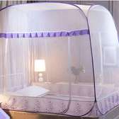 Pop-Up Bed Mosquito Net White Purple Trim Standard