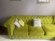 Green Velvet Sofa 3-Seater Button-Tufted Design