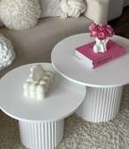 Modern White Side Tables Set of 2 with Ribbed Bases
