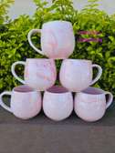 Set of 6 Pink Ceramic Mugs with Marble Pattern
