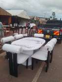 Elegant 6-Seater White Wood Dining Set with Floral Chairs