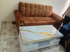 Vintage Brown Sofa 3-Seater & White Gold Coffee Table