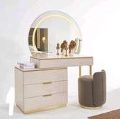 Round mirrored dresser with stool