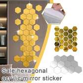 Modern Hexagon Wall Mirror Set Silver Geometric