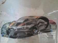 A4 size traditional art on Bugatti car