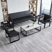 5 Seater Black Leather Office Waiting Sofas