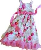 Floral Dress with Pink Ribbon Belt for Girls
