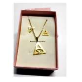 Womens Triangular Gold Tone Pendant and earrings