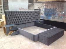 Modern grey 6*6 chesterfield bed/pouf/cabinets