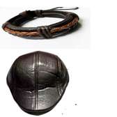 Men's Brown Leather newsboy cap and a matching bracelet