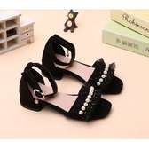 Girls Cute Block Heel With Pearl Detail BLACK