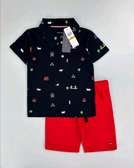 Boys Navy Print Shirt & Red Shorts Summer Set