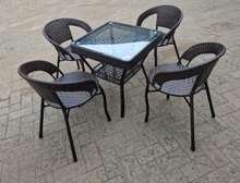 Durable Wicker Patio Set 4 Chairs Dark Brown
