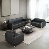 Office Sofa; Modish Black Leather Office 5 Seaters Sofa