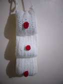 Handmade Crochet Tissu Holder White with Red Buttons