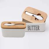 Butter spread kit-Ceramic container, airtight bamboo cover