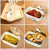 Ceramic container, airtight bamboo cover + spread knife