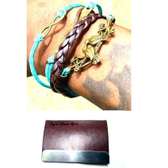 Teal Leather bracelet with a acardholder