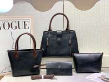 Brown Leather Handbag Set Tote Clutch Pouch