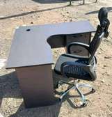 L office desk with a headrest chair