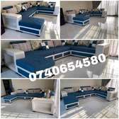 Blue White L shaped sofa