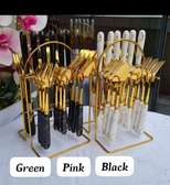 Gold Cutlery Set with Black & White Marble Handles