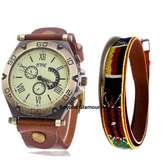 Mens Brown Leather watch with maasai belt