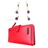 Womens Red Leather wallet and earrings