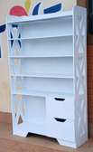 Sturdy White Wooden Bookshelf with Drawers Storage