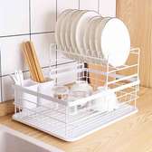 White Dish Rack With Removable Drip Tray And Cutlery Holder