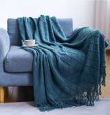 teal blue knitted throw blanket