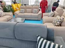 Comfortable Beige & Grey 3-Seater Sofa Set with Cushions