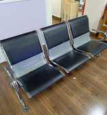 3-Seat Metal Bench Black Cushioned Office Seating