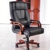 Executive Chair: Leather Chair With Wooden Armrests & Base