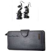 Womens Black Leather wallet with beaded earrings