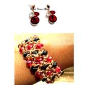 Ladies Red Crystal Necklace & chain Bracelet Combo