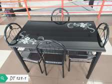 Black Dining Table Set with Floral Glass Top