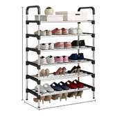 6-Tier Metal Shoe Rack Black White Organizer