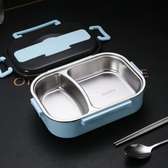 2 Grid Stainless Steel Lunch Box With Spoon and Chopsticks