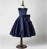 Navy Blue Party Dress Girls Sleeveless Bow Detail