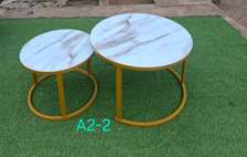 Marble Nesting Tables set with gold flames