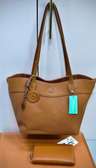 Brown Leather Tote Bag with Matching Wallet