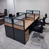 Office Workstation: Modern 4 Person Open Office Desk Setup