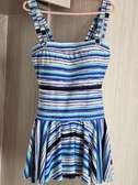 Swim Suit in Blue Stripped with  Flared Skirt