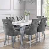 White mirrored glass table with 6 chairs
