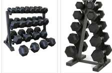 Hex Dumbbell Set with Rack Rubber Coated Weights