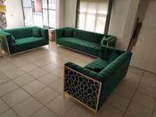 Green nine seater(3-3-3)sofa/gold metallic outer frame sofa