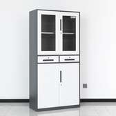 File Cabinet: Metal 4 Door Cabinet With 2 Centered Drawers