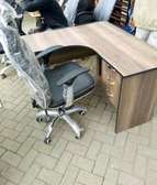 Office leather adjustable chair plus L desk